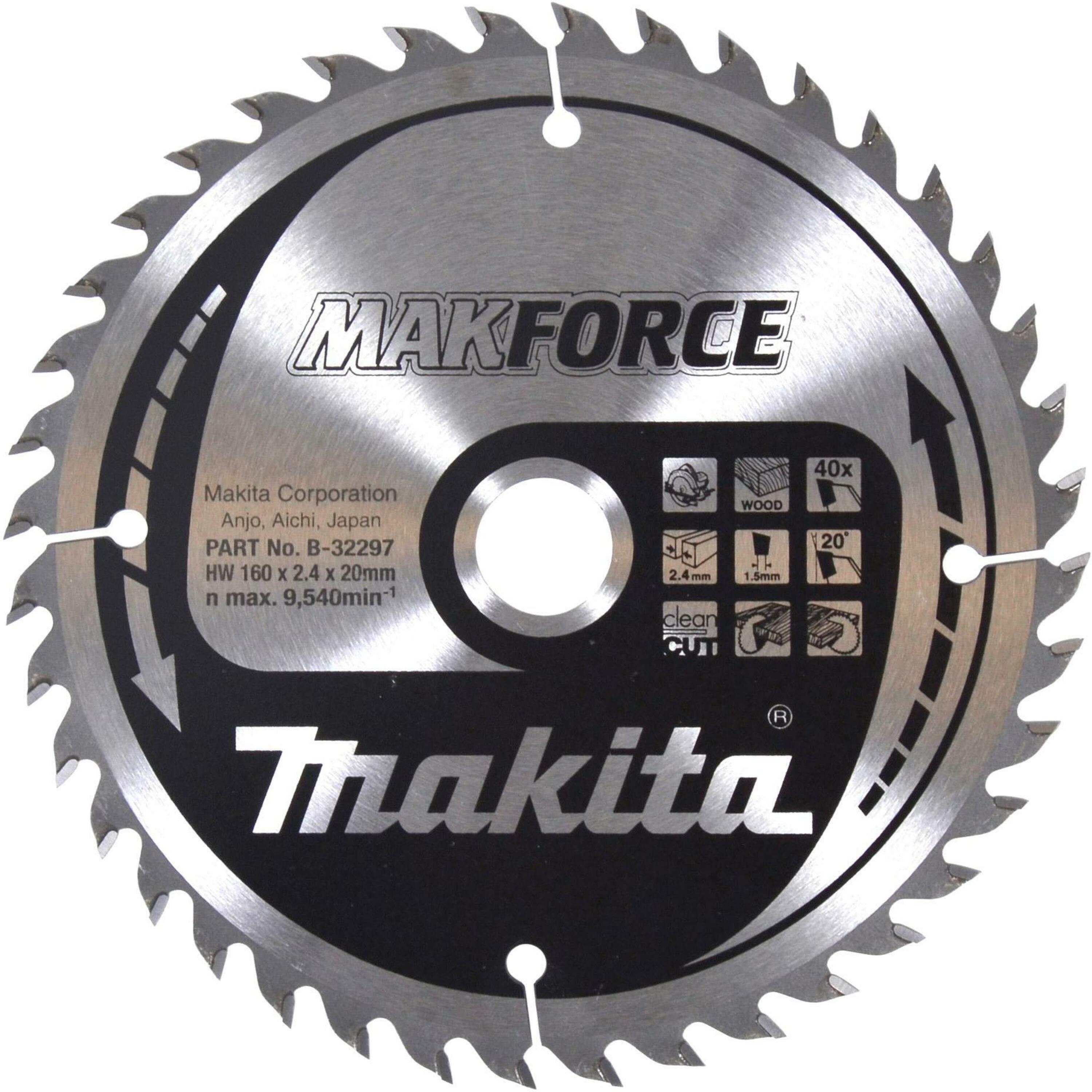 Makita Accessoires B-32297 Makforce TCT HM Cirkelzaagblad 160x20x2,4mm 40T 20g