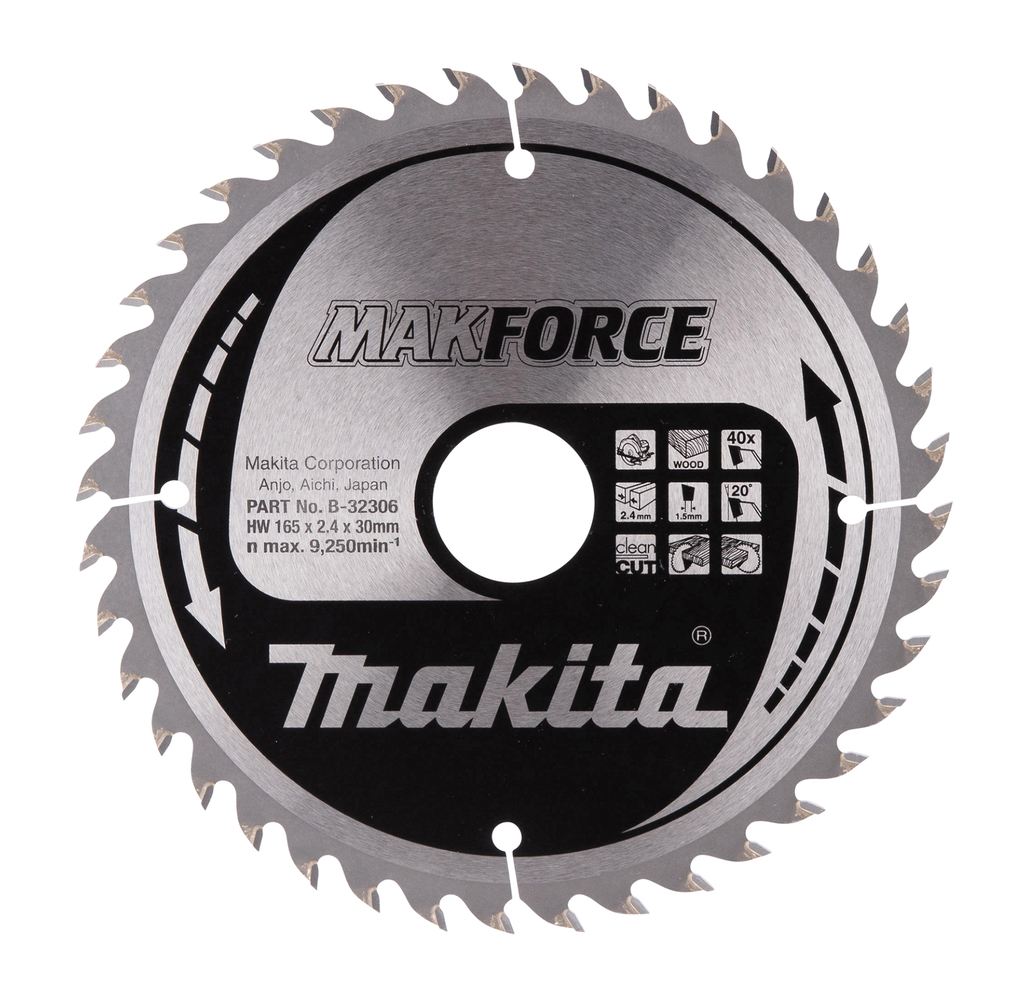 Makita Accessoires B-32306 Makforce HM Cirkelzaagblad hout 165x30x2,4 40T 20g