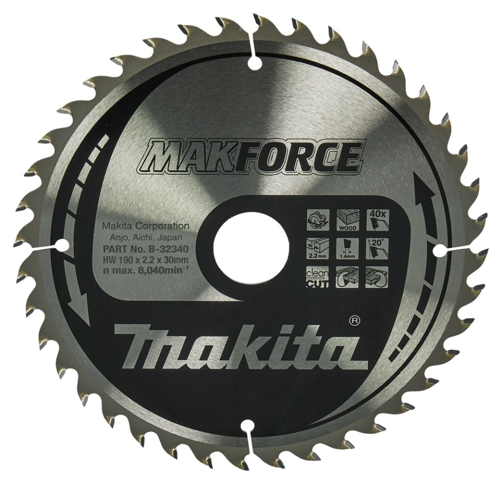 Makita Accessoires B-32340 Cirkelzaagblad Hout Makforce 190x30x2,2 40T 20g