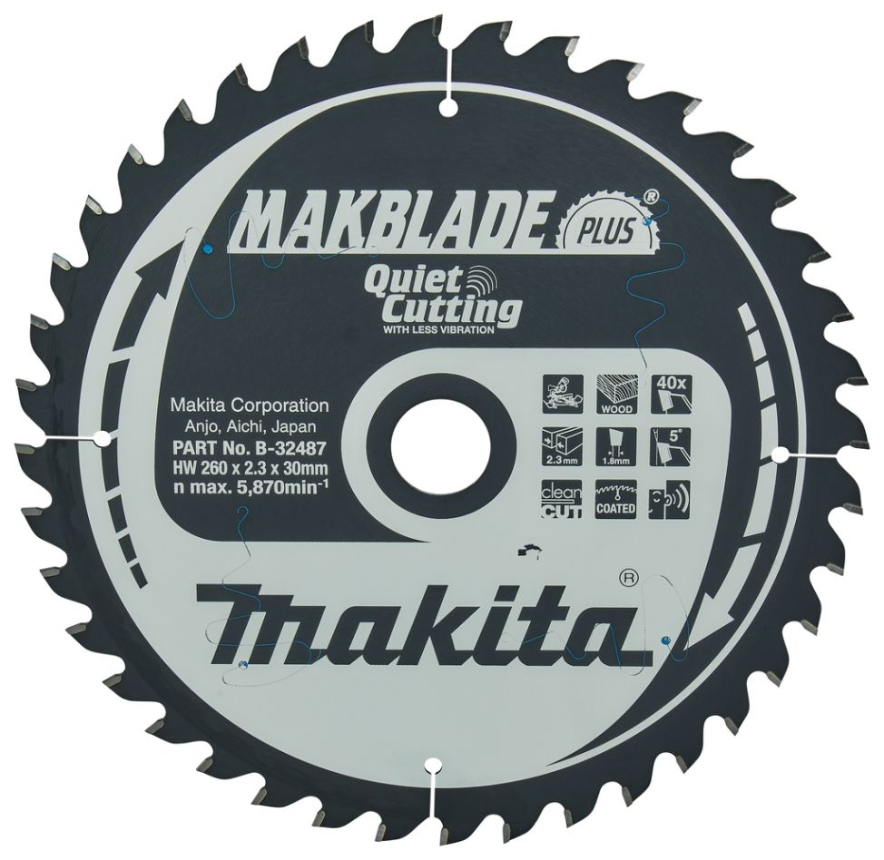 Makita Accessoires B-32487 Afkortzaagblad Hout Makblade-Plus 260x30x2,3 40T 5°
