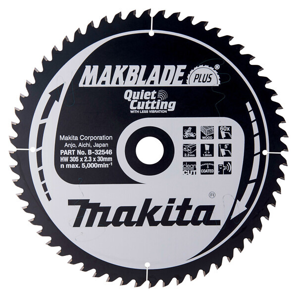 Makita Accessoires B-32546  MakBlade Plus T.C.T. HM Cirkelzaagblad 305x30mm 60T 5g