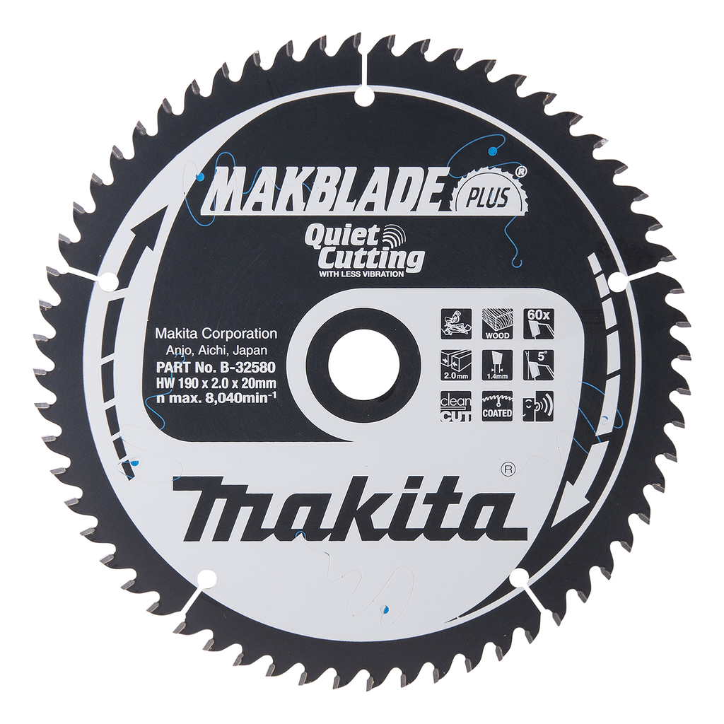 Makita Accessoires B-32580 Makblade-Plus HM Cirkelzaagblad 190x20x2.0 60T 5g