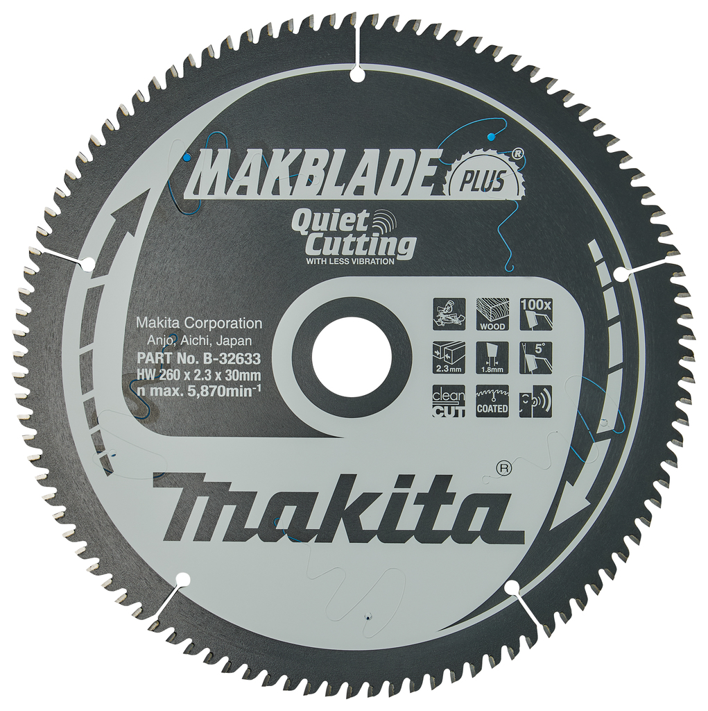 Makita Accessoires B-32633 Afkortzaagblad Hout Makblade-Plus 260x30x2,3 100T 5g