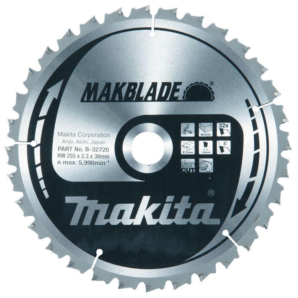 Makita Accessoires B-32720 Afkortzaagblad Makblade Hout 255 x 30 x 2,3 mm T32