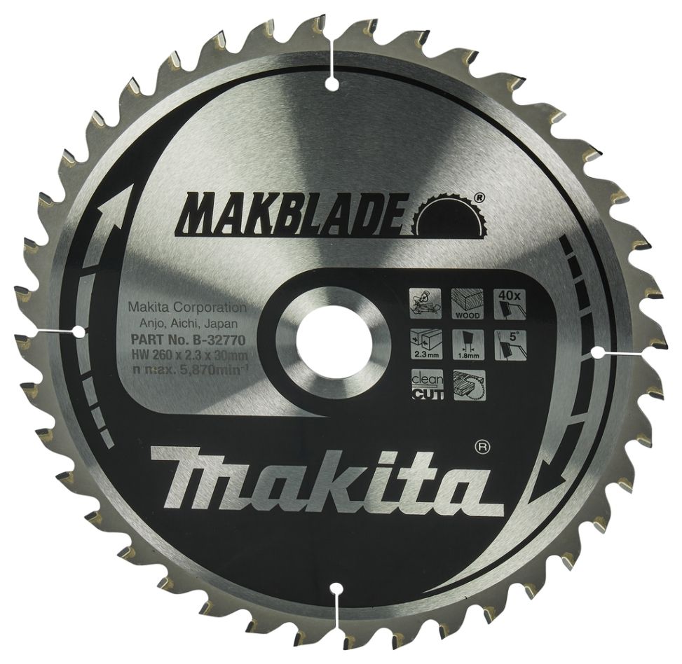 Makita Accessoires B-32770 Afkortzaagblad Hout 260x30x2,3 40T 5°