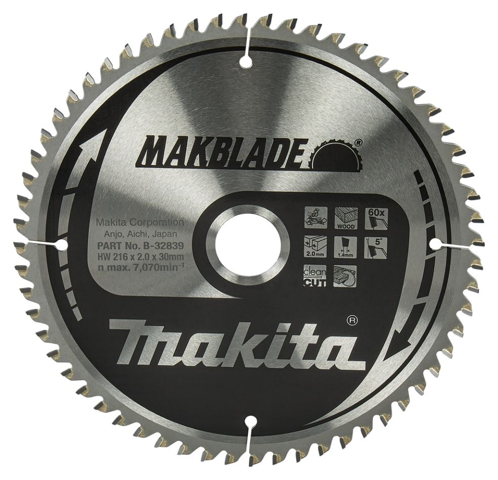 Makita Accessoires B-32839 Afkortzaagblad Makblade Hout ATB 216 x 30 x 2 mm T60
