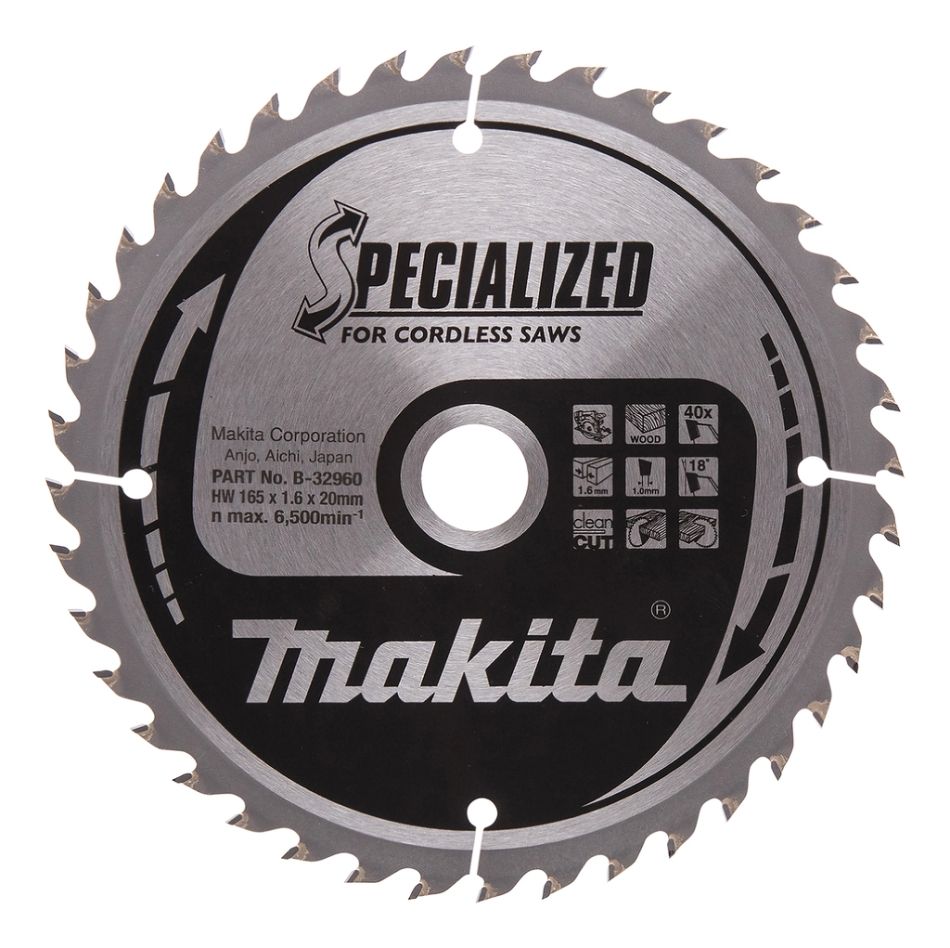 Makita Accessoires B-32960 Cirkelzaagblad Specialized Hout ATAF 165 x 20 x 1,6 mm T40