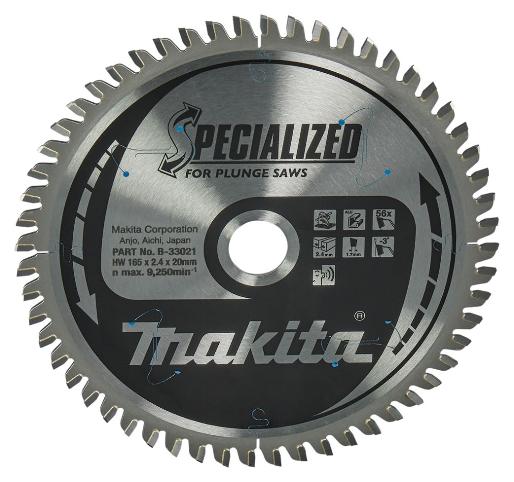 Makita Accessoires B-33021 Invalzaagblad Aluminium Specialized 165x20x2,4 56T -3 º