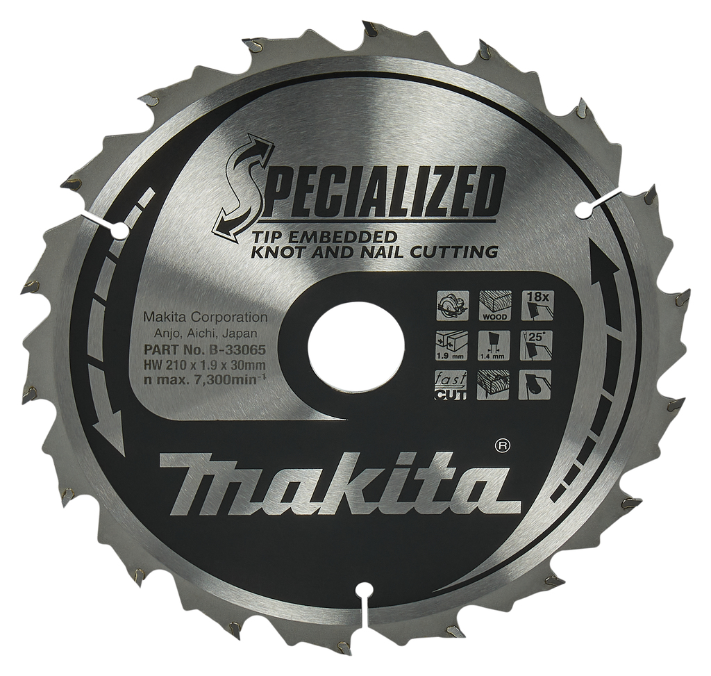 Makita Accessoires B-33065 Cirkelzaagblad Hout (noest/spijker) Embedded Tip 210x30x1,9 18T 25g
