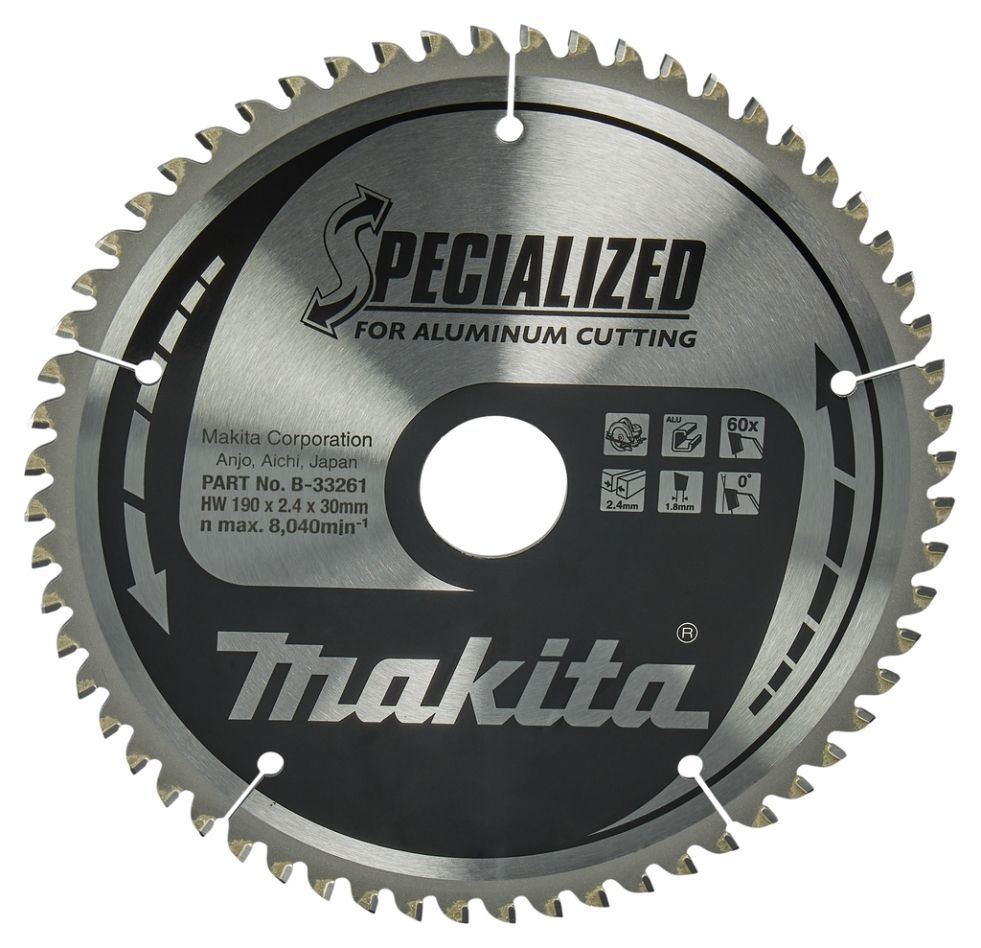 Makita Accessoires B-33261 Cirkelzaagblad Specialized Aluminium TCG 190 x 30 x 2,4 mm T60