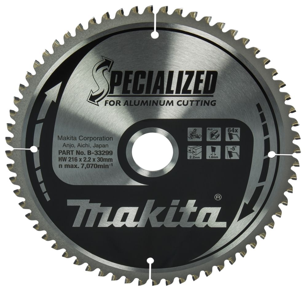 Makita Accessoires B-33299 Afkortzaagblad Aluminium Specialized 216x30x2,2 64T -5g