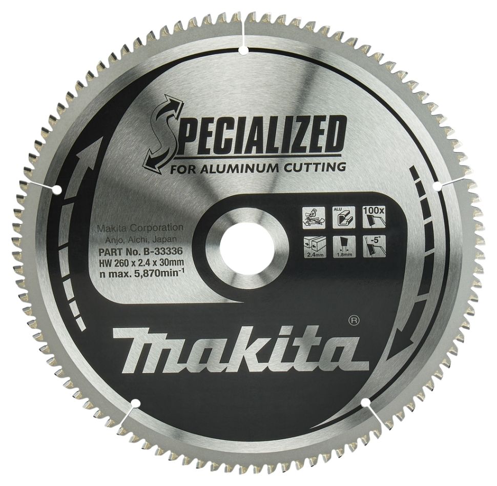 Makita Accessoires B-33336 HM-zaagblad Spec. Aluminium 260 x 30 x 100T