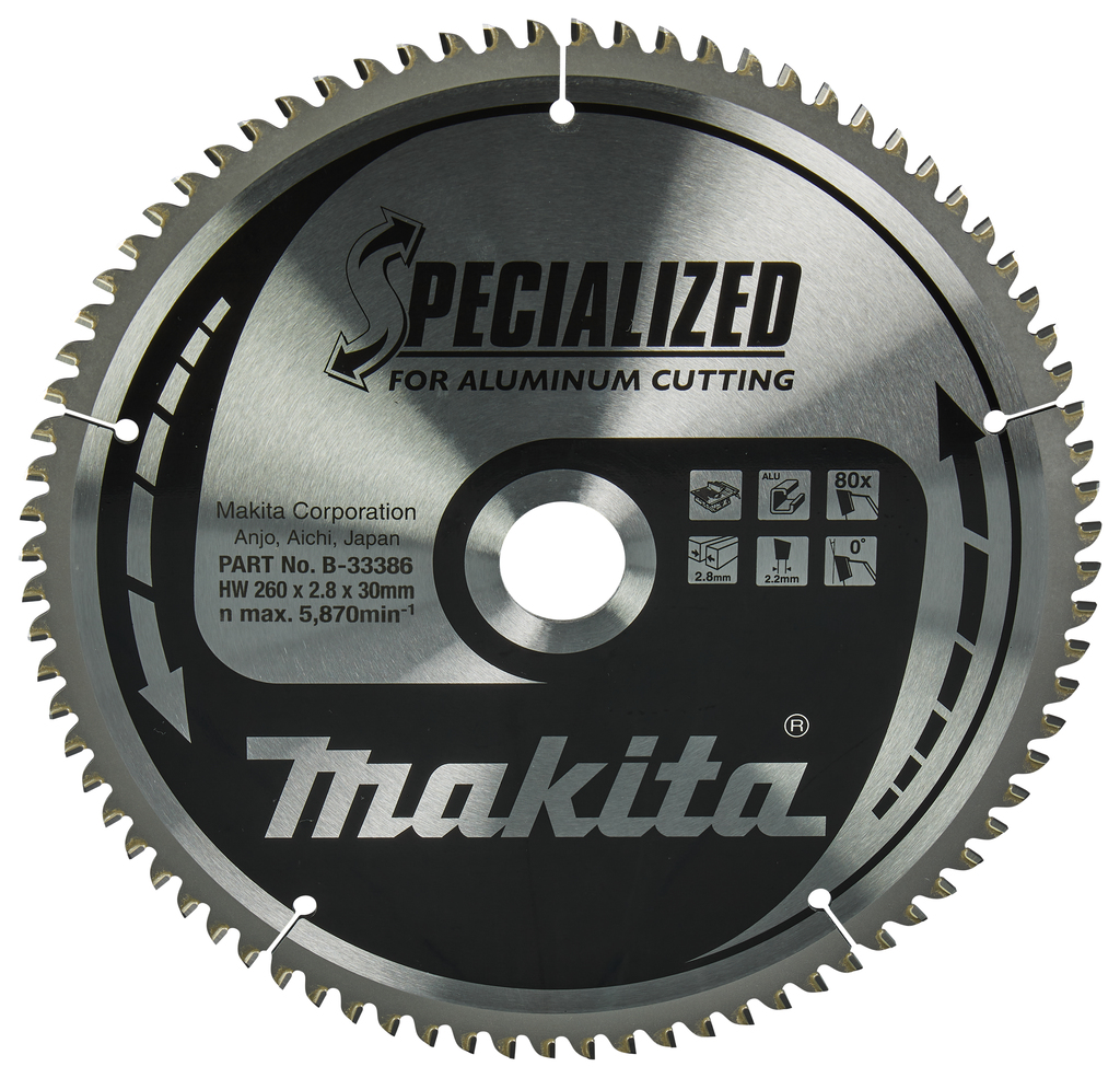 Makita Accessoires B-33386 Tafelzaagblad Aluminium Specialized 260x30x2,8 80T 0g