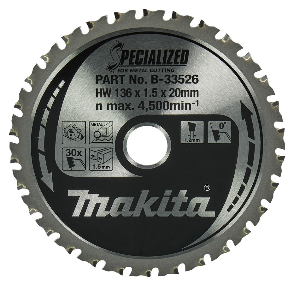Makita Accessoires B-33526 Cirkelzaagblad Zacht Staal Specialized 136x20x1,5 30T 0g