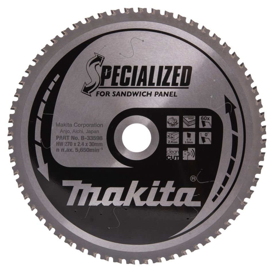 Makita Accessoires B-33598 Cirkelzaagblad Specialized Sandwichpaneel SMTCG 270 x 30 x 2,4 mm T60