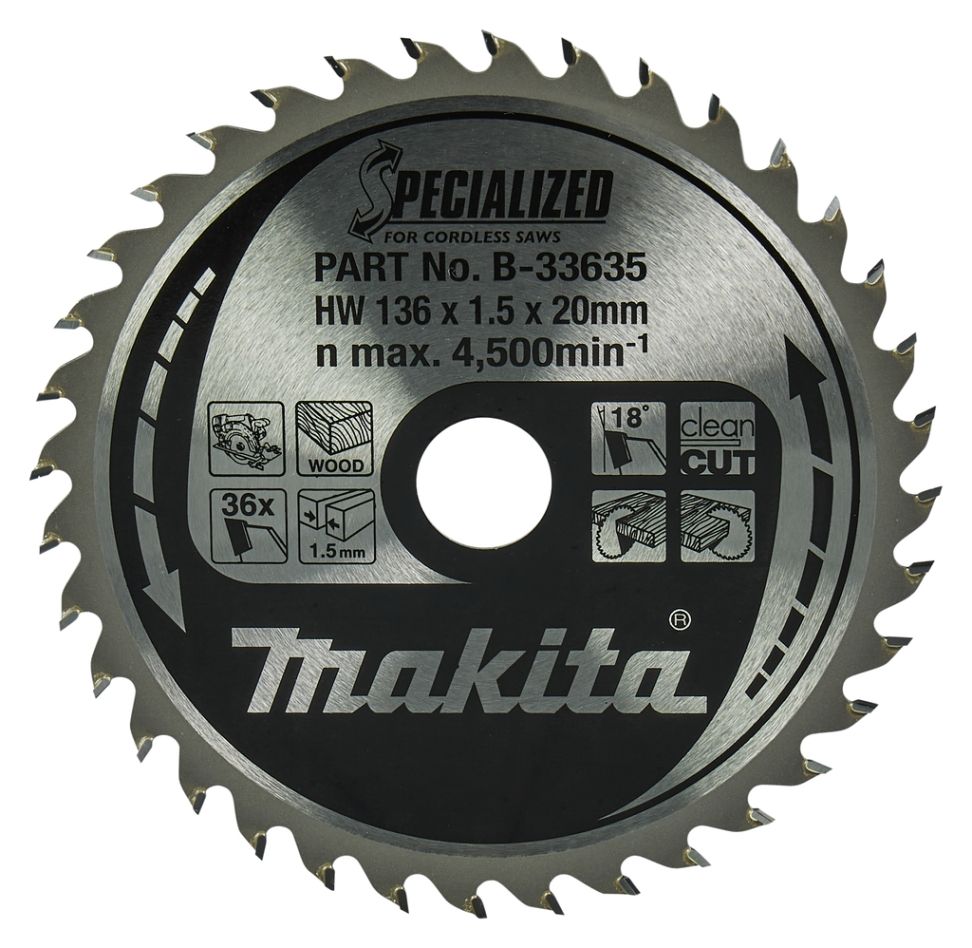 Makita Accessoires B-33635 Cirkelzaagblad Hout Specialized 136x20x1,5 36T 18g