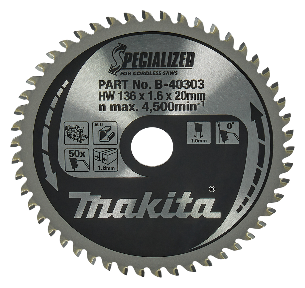 Makita Accessoires B-40303 Cirkelzaagblad Aluminium Specialized 136x20x1,6 50T 0g