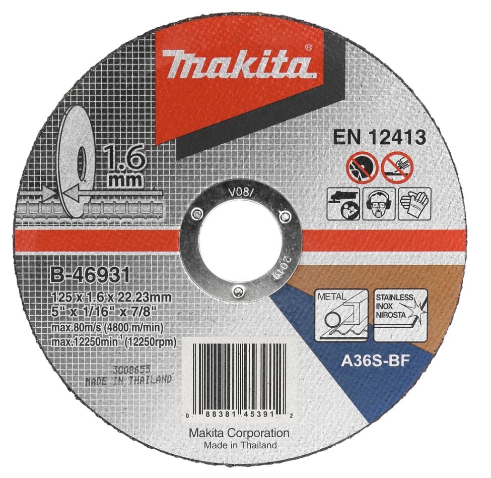Makita Accessoires B-46931 Doorslijpschijf 125x22,23x1,6mm RVS