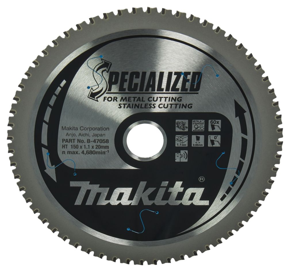 Makita Accessoires B-47058 Cirkelzaagblad RVS/Staal Specialized 150x20x1,1 60T 0°