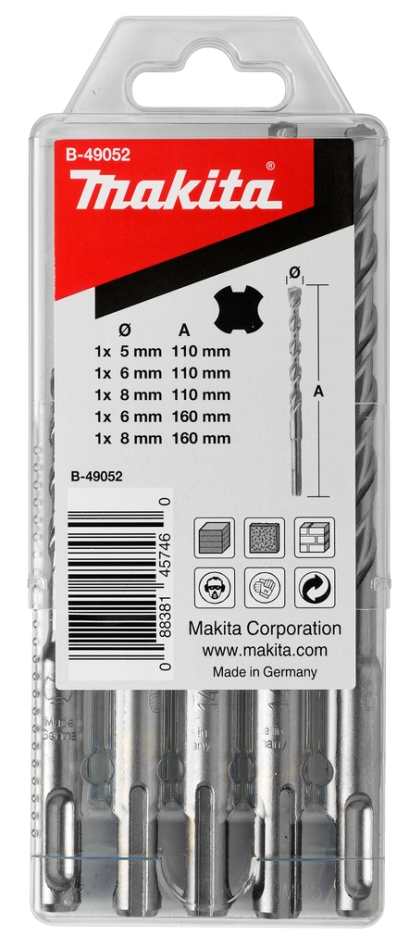 Makita Accessoires B-49052 P2S SDS-PLUS 5/6/8x110 6/8x160 5-delige borenset