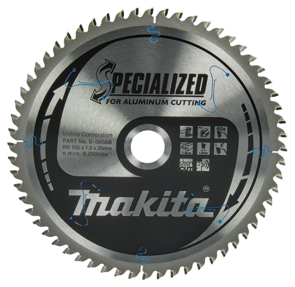 Makita Accessoires B-56568 HM-zaagblad Alu 165 x 20 x 1,8 60T 5G