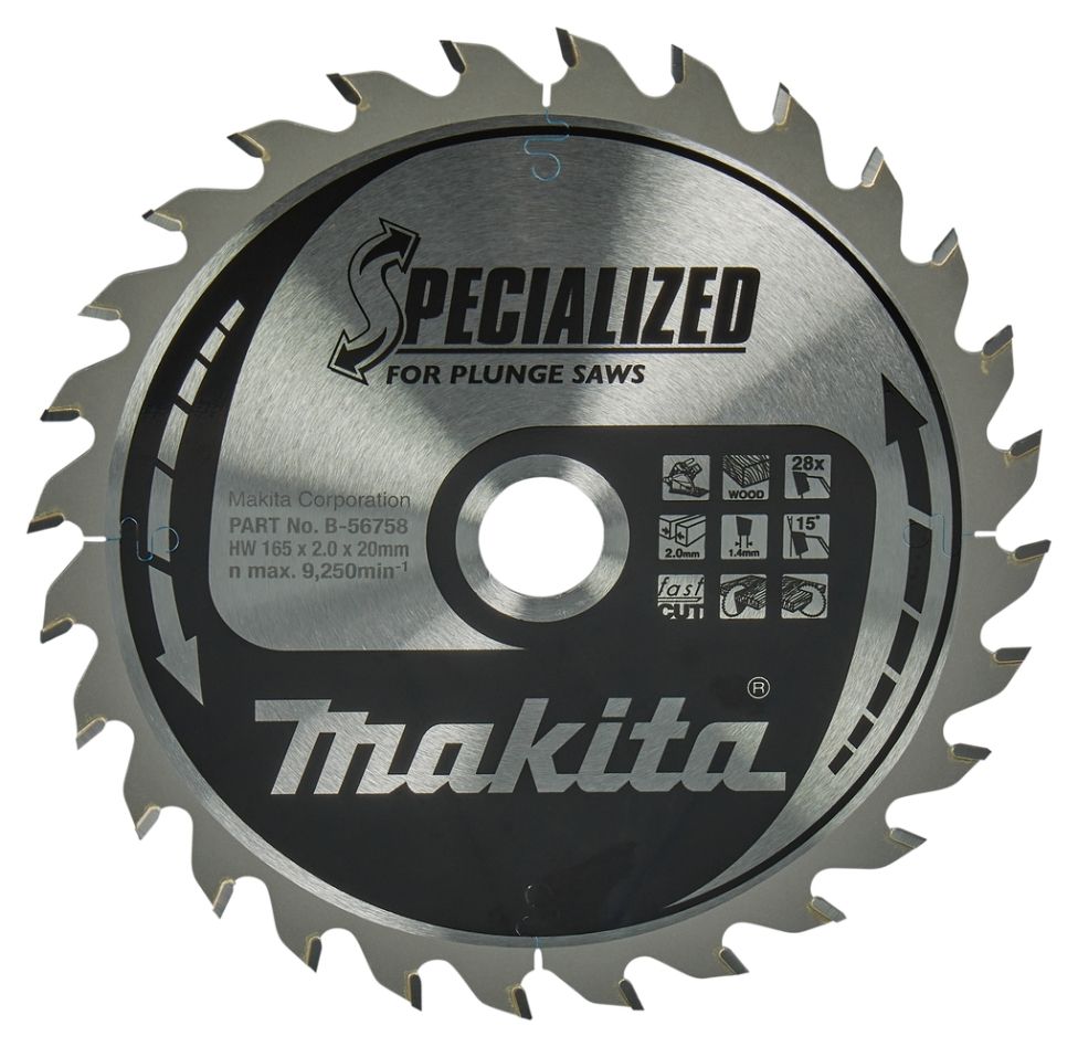 Makita Accessoires B-56758 Specialized HM-zaagblad 165 x 20 x 28T dikte 1.40mm