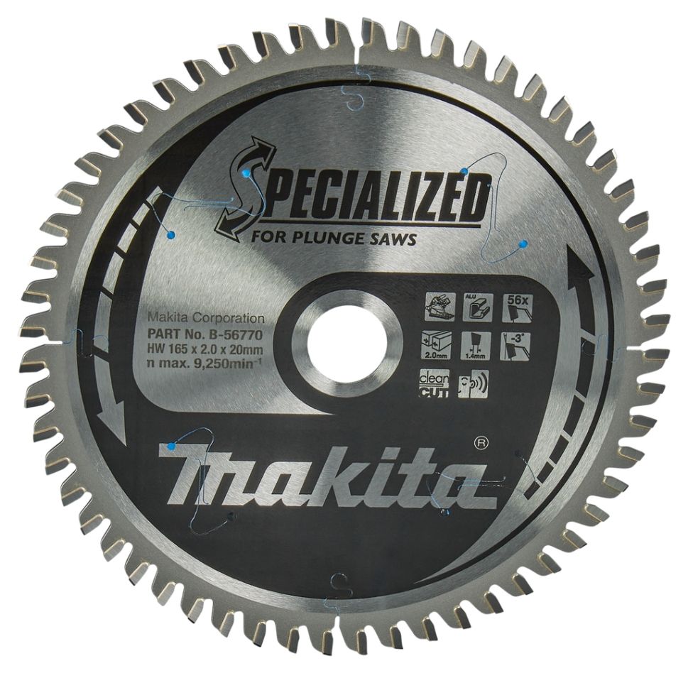 Makita Accessoires B-56770 Specialized HM-zaagblad 165 x 20 x 56T dikte 1.40mm