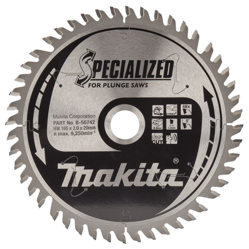 Makita Accessoires B-56742 Invalzaagblad Specialized Kunststof en Corian 165X 20 X 2,0 48T