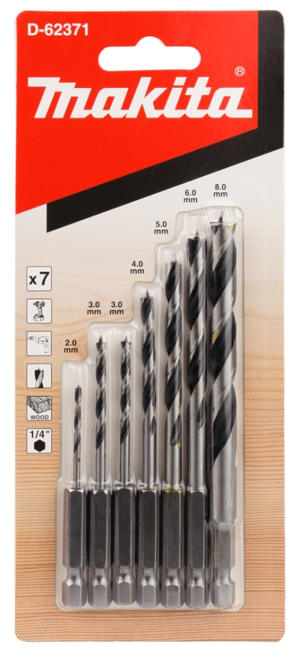 Makita Accessoires D-62371 7-delige houtspiraalborenset met 1/4" aansluiting