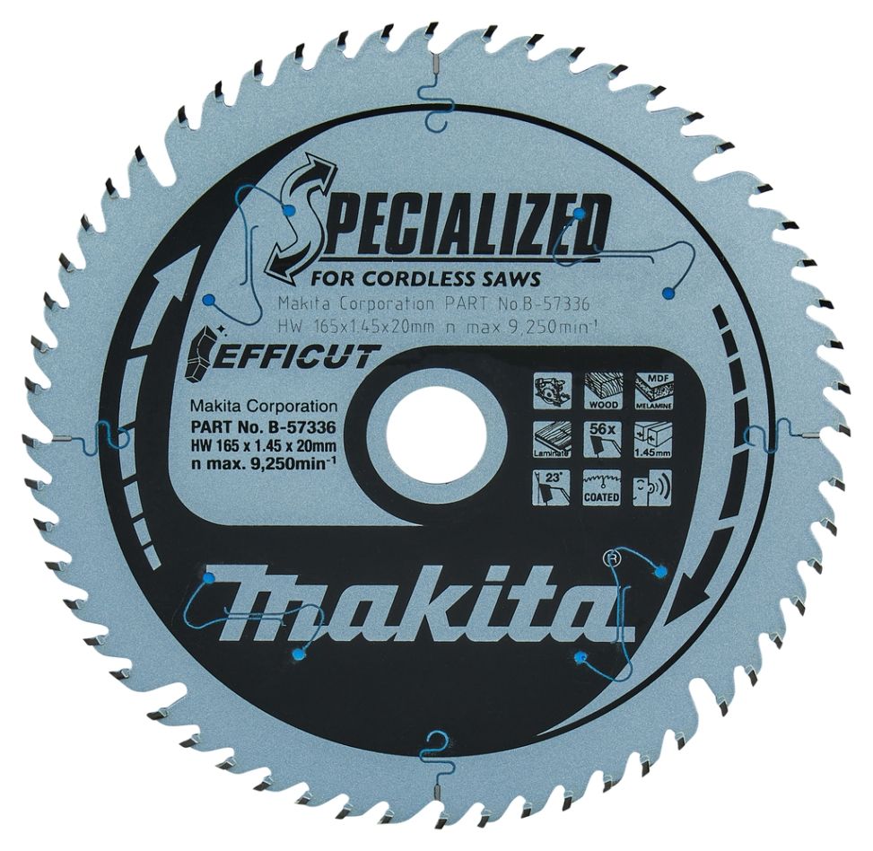 Makita Accessoires B-57336 Efficut HM-zaagblad 165 x 20 x 56T dikte 1mm