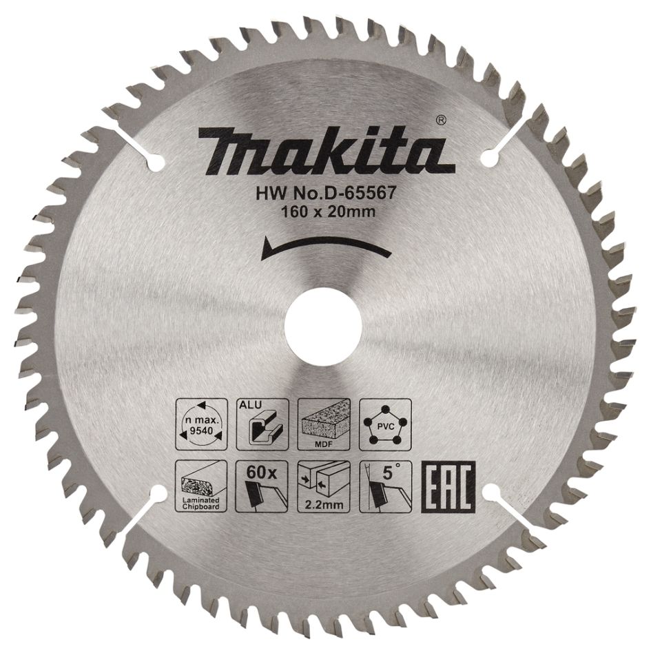 Makita Accessoires D-65567 Cirkelzaagblad TCG 160 x 20 x 2,2 mm T60