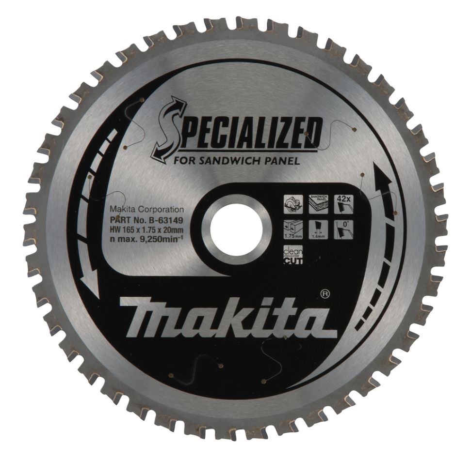 Makita Accessoires B-63149 Cirkelzaagblad Sandwichpaneel Specialized 165x20x1,75 42T 0G