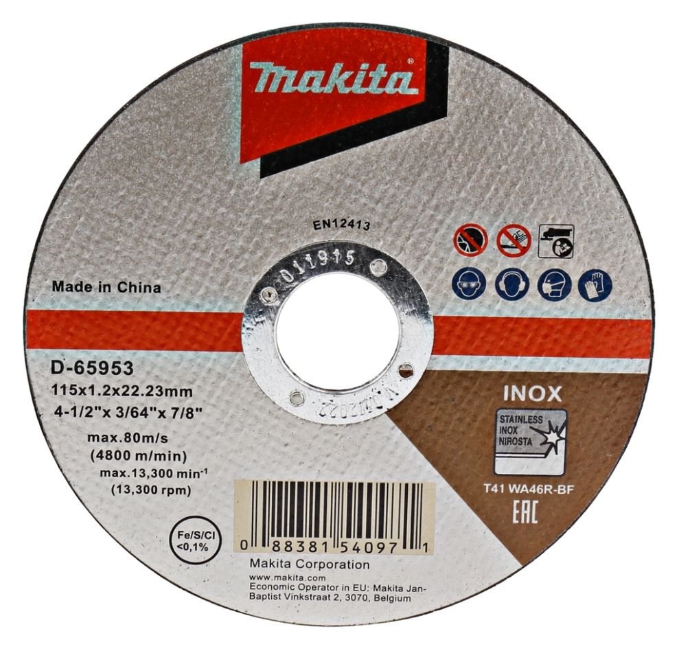 Makita Accessoires D-65953 Doorslijpschijf 115 x 1,2 x 22,23 mm RVS