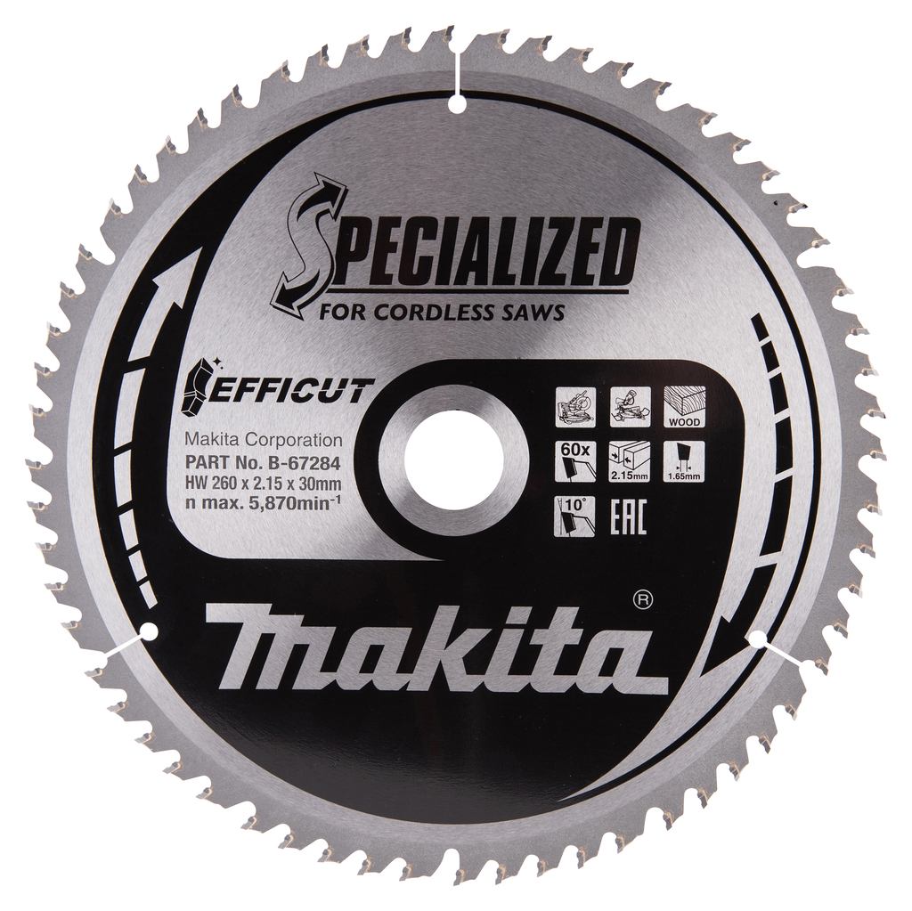 Makita Accessoires B-67284 HM-zaagblad Spec. Hout 260 x 30 x 60T