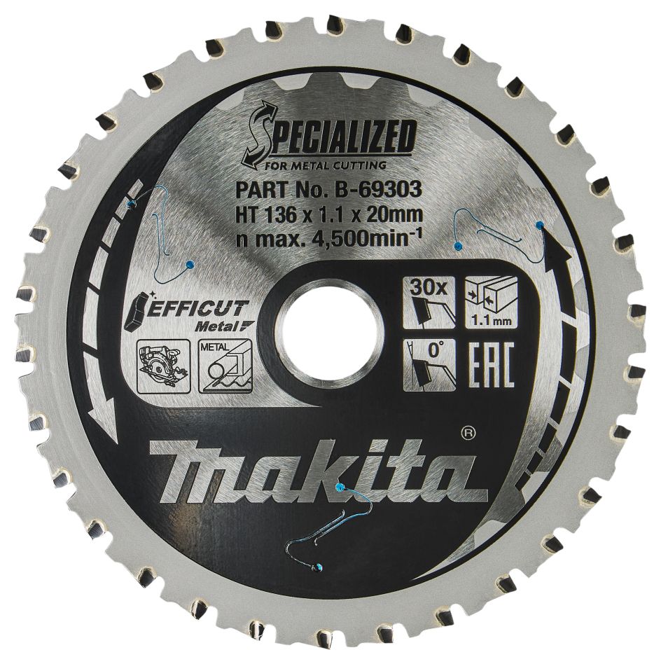 Makita Accessoires B-69303 Efficut Cirkelzaagblad Staal 136x20x1,1 30T 0g