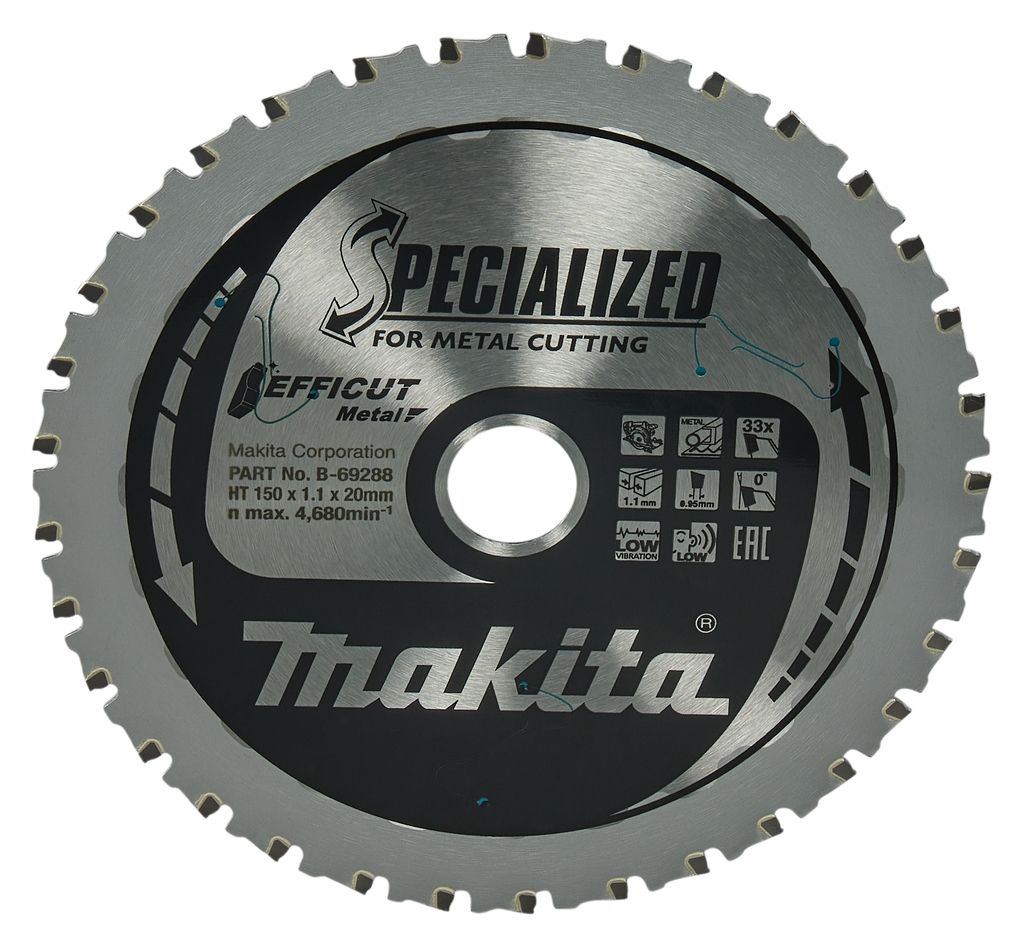 Makita Accessoires B-69325 Cirkelzaagblad voor Metaal Efficut 150 x 20 x 1,1 33T