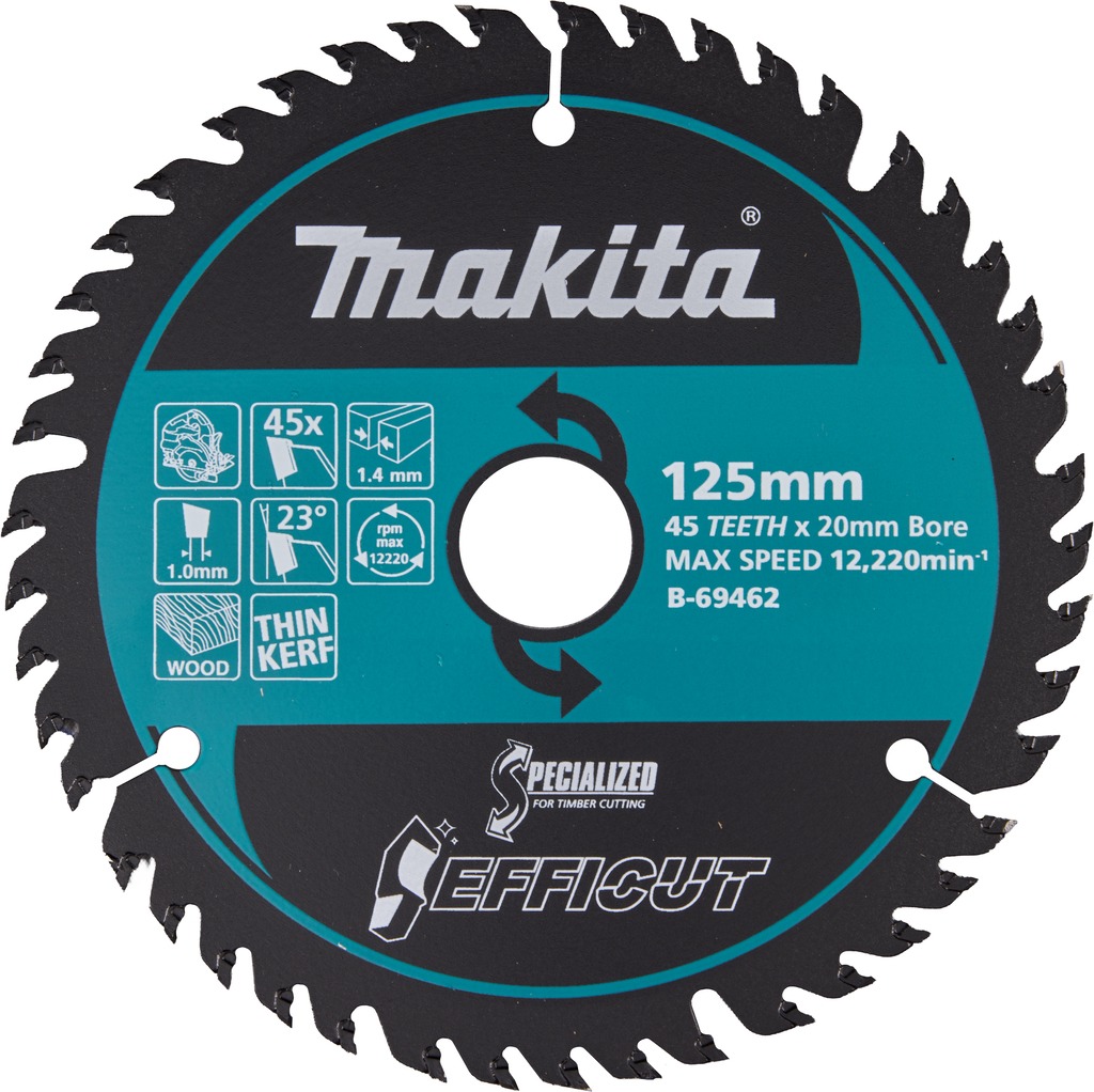 Makita Accessoires B-69462 HM Efficut Cirkelzaagblad hout 125x20x1.4mm 45T