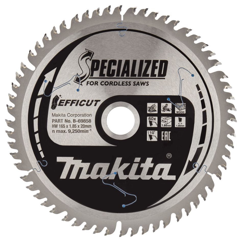 Makita Accessoires B-69864 Afkortzaagblad Hout Efficut 165 x 20 x 1,85 60T