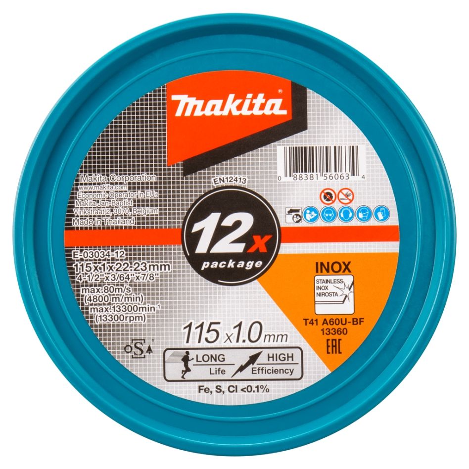 Makita Accessoires E-03034-12 Doorslijpschijf 115x22,23x1,0mm RVS