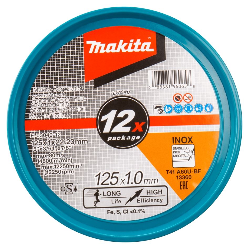 Makita Accessoires E-03040-12 Doorslijpschijf 125x22,23x1,0mm RVS 12 stuks