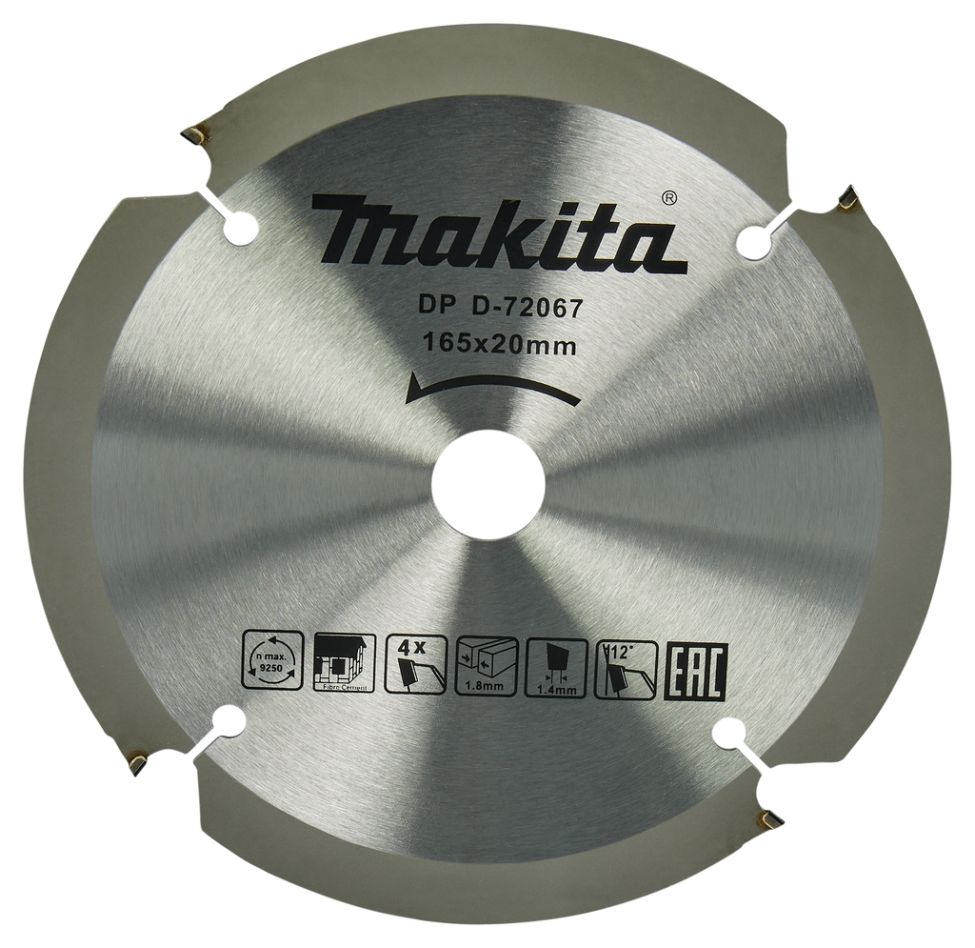 Makita Accessoires D-72067 Cirkelzaagblad PCD 165 x 20 x 1,8 4T Vezelcementplaat