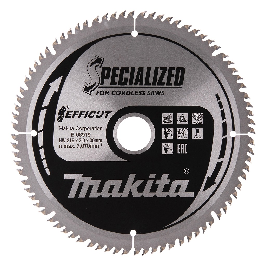 Makita Accessoires E-08919 HM Efficut Afkortzaagblad hout 216x30x2.0mm T80