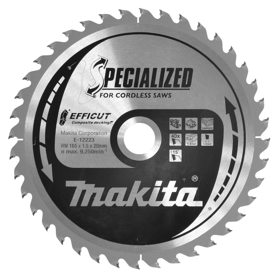 Makita Accessoires E-12223 Efficut Cirkelzaagblad WPC 165x20x1,5 40T 15g