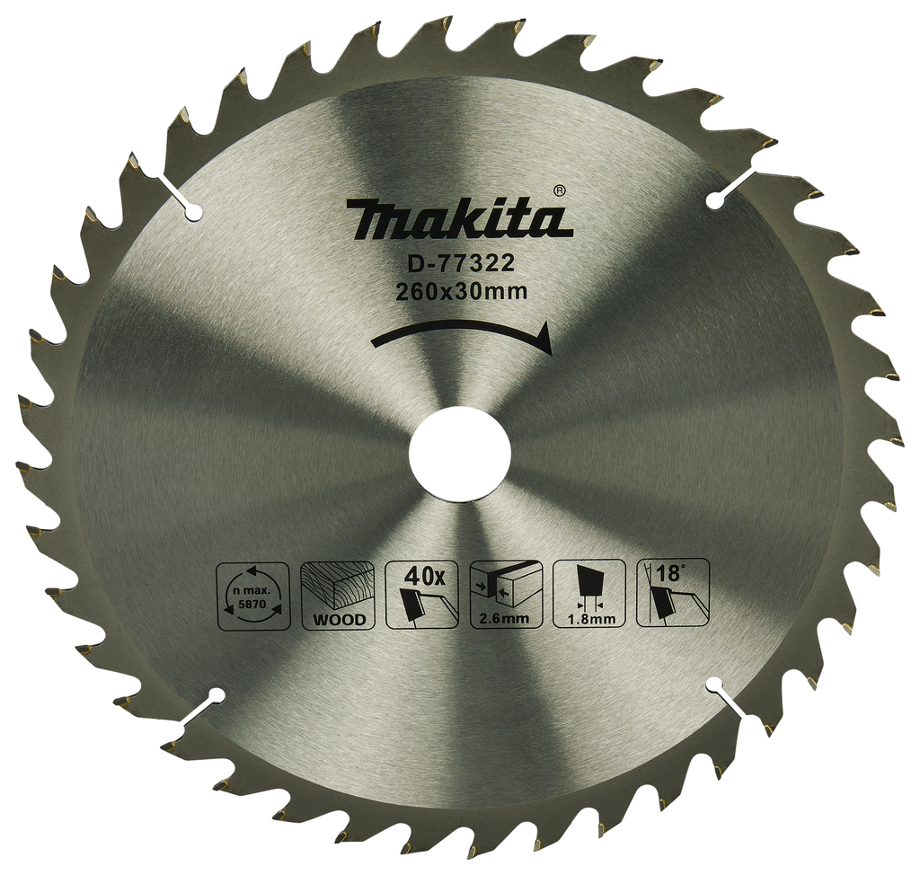Makita Accessoires D-77322 Afkortzaagblad Hout 260x30x1,8 40T 18g, LS1110F