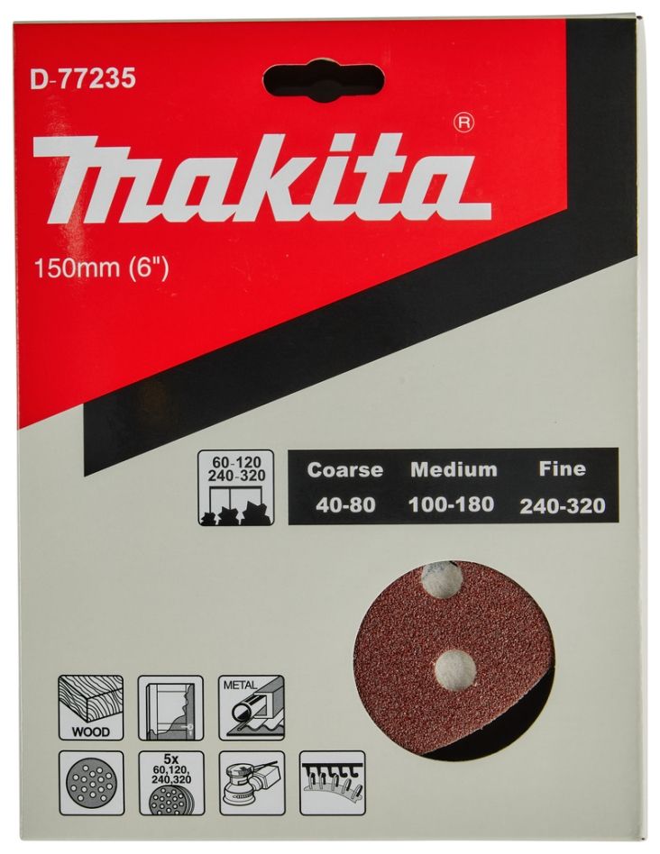 Makita Accessoires D-77235 Schuurschijf 150 mm Red Velcro Per 20 Stuks