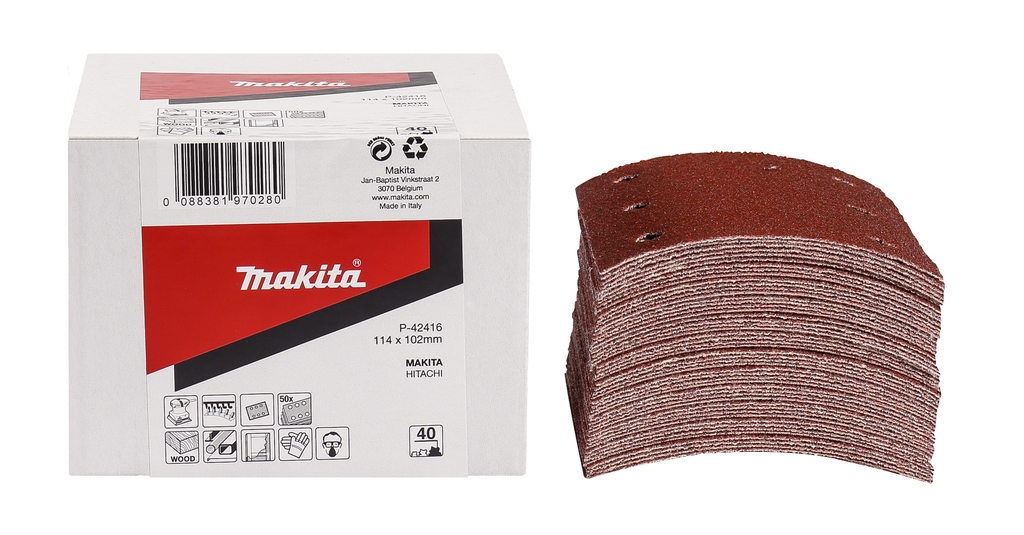 Makita Accessoires P-42416 Schuurvel 114x102 K40 Red Velcro 50 Stuks