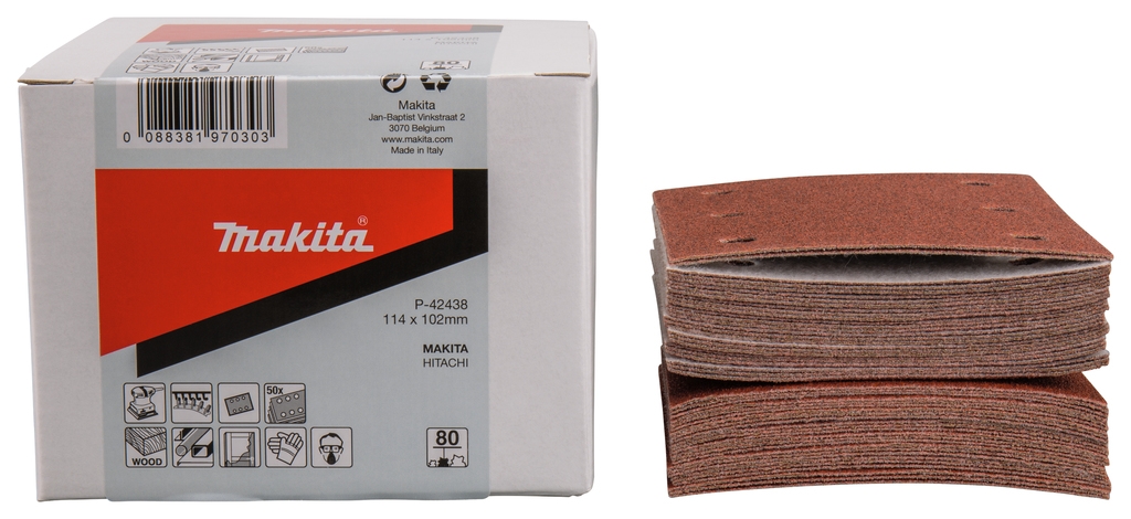 Makita Accessoires P-42438 Schuurvel 114x102 K80 Red Velcro 50 Stuks