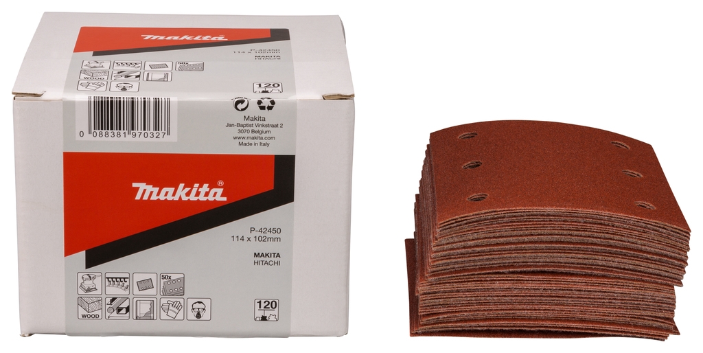 Makita Accessoires P-42450 Schuurvel 114x102 K120 Red Velcro 50 Stuks