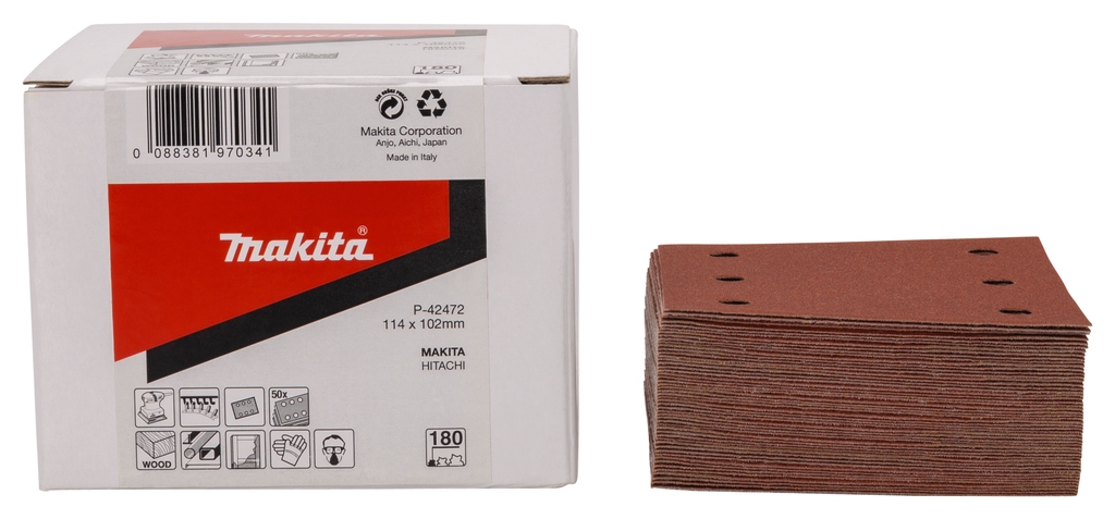 Makita Accessoires P-42472 Schuurvel 114x102 K180 Red Velcro 50 Stuks