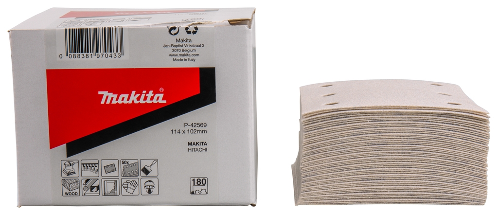 Makita Accessoires P-42569 Schuurvel 114x102 K180 White Velcro 50 Stuks
